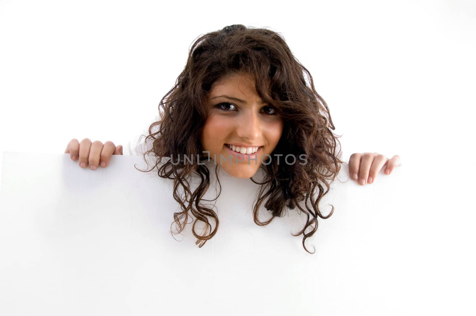 woman holding placard on an isolated background