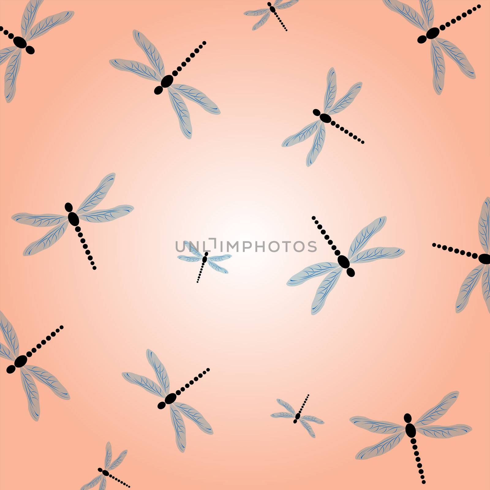 Seamless background illustration with dragonflies