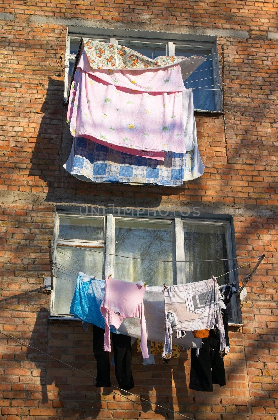 Washed clothes drying on the rope