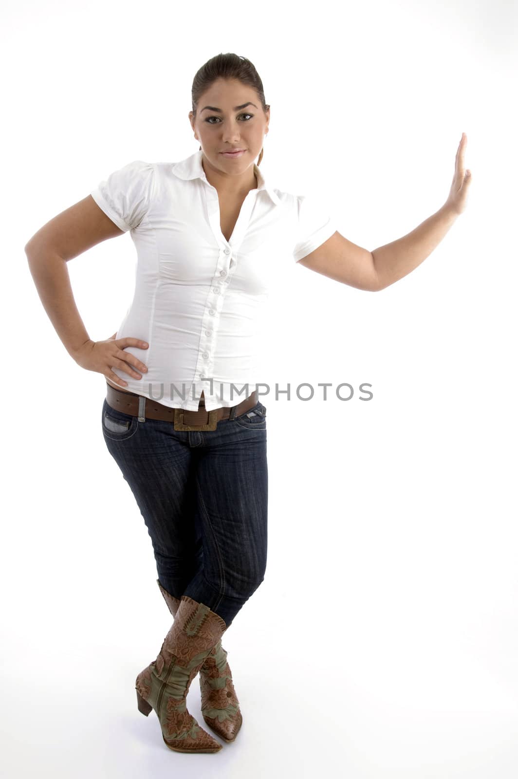 standing young female on an isolated background