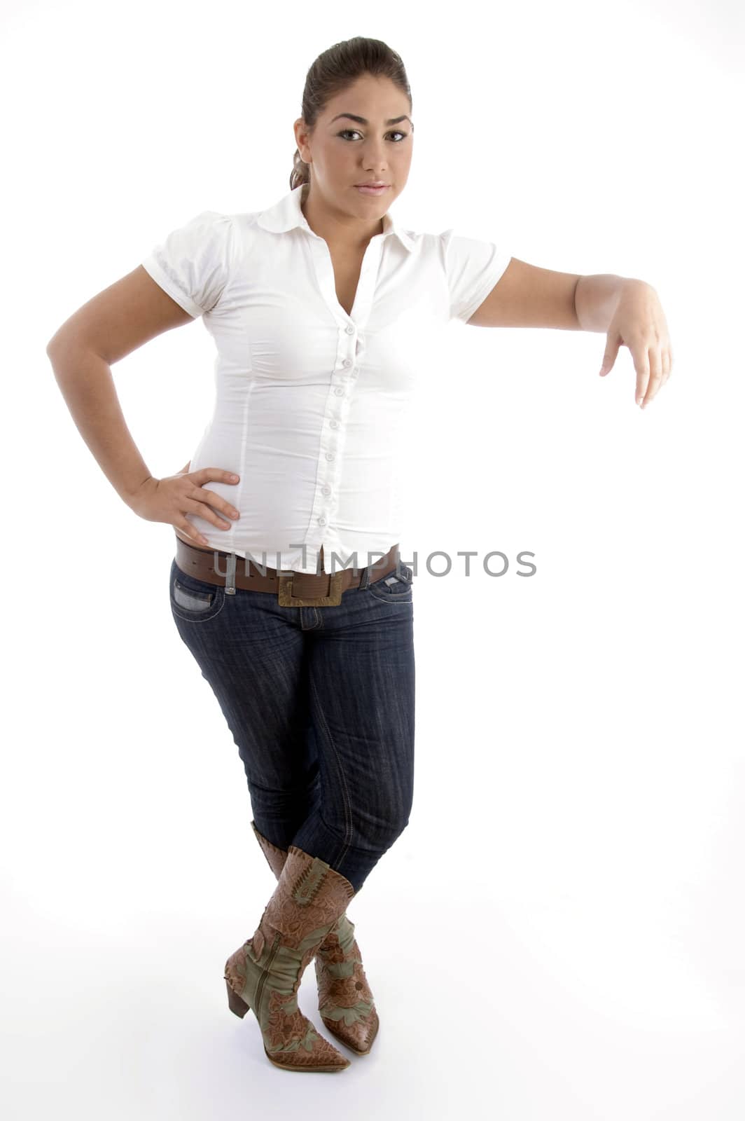 standing young model with white background