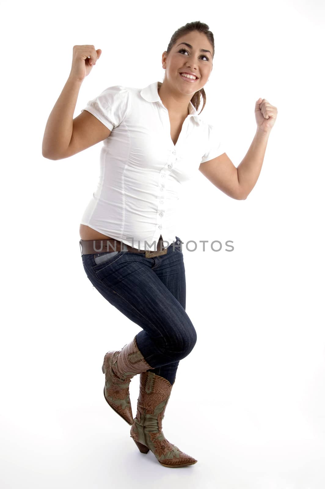 standing happy female on an isolated background
