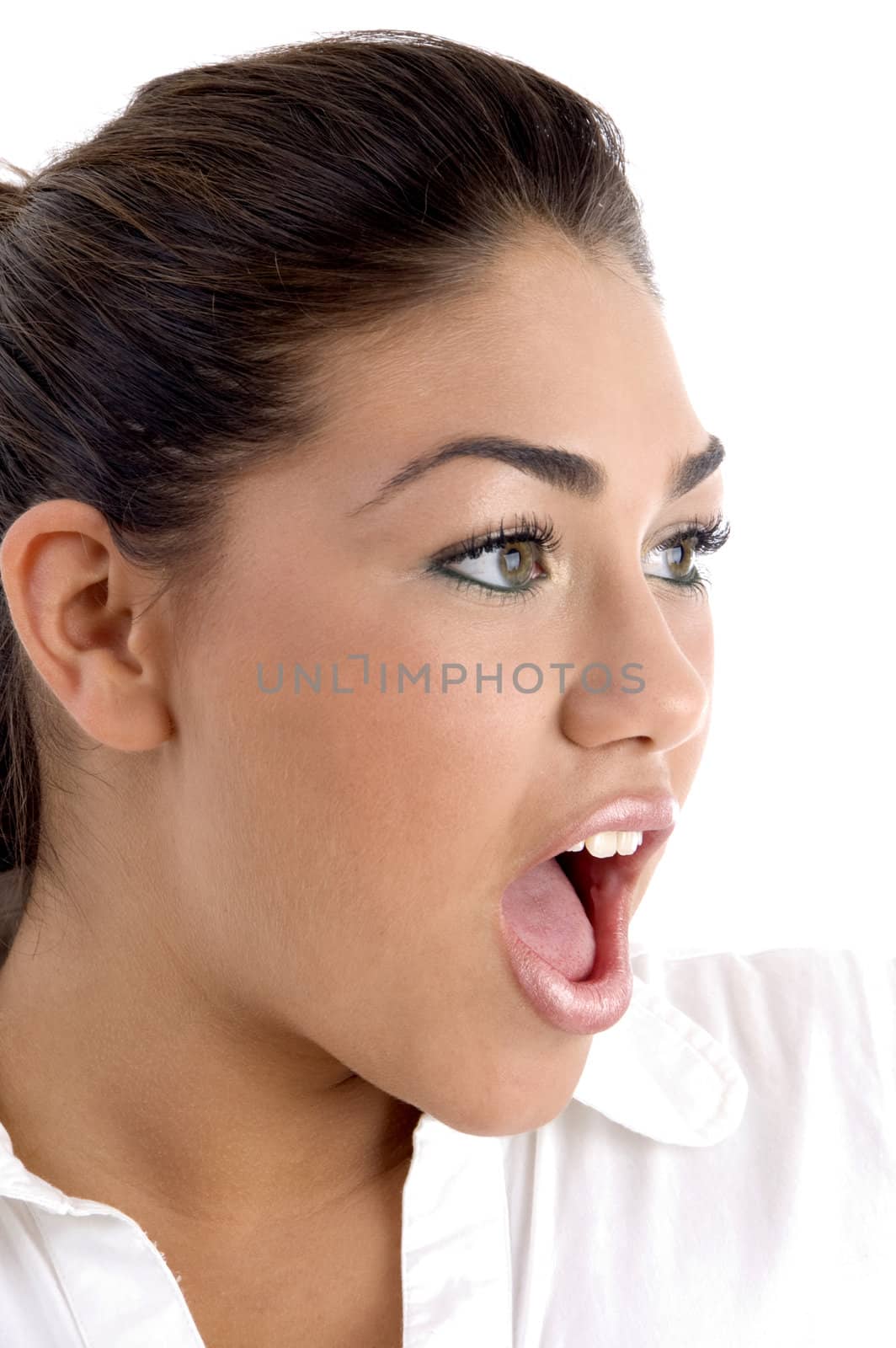 portrait of young female with white background
