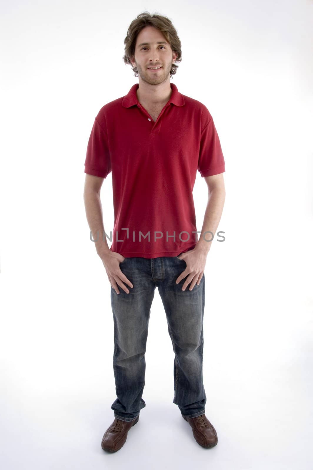 standing young man looking at you on an isolated background