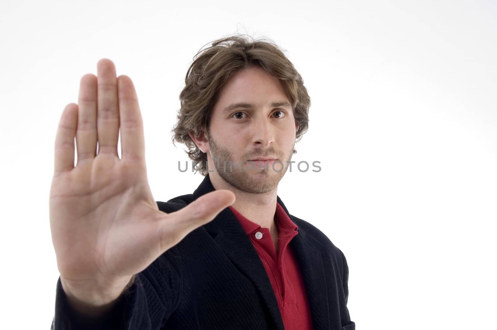 man instructing to stop on an isolated white background