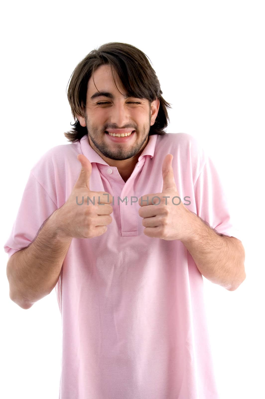 glad man wishing goodluck on an isolated background