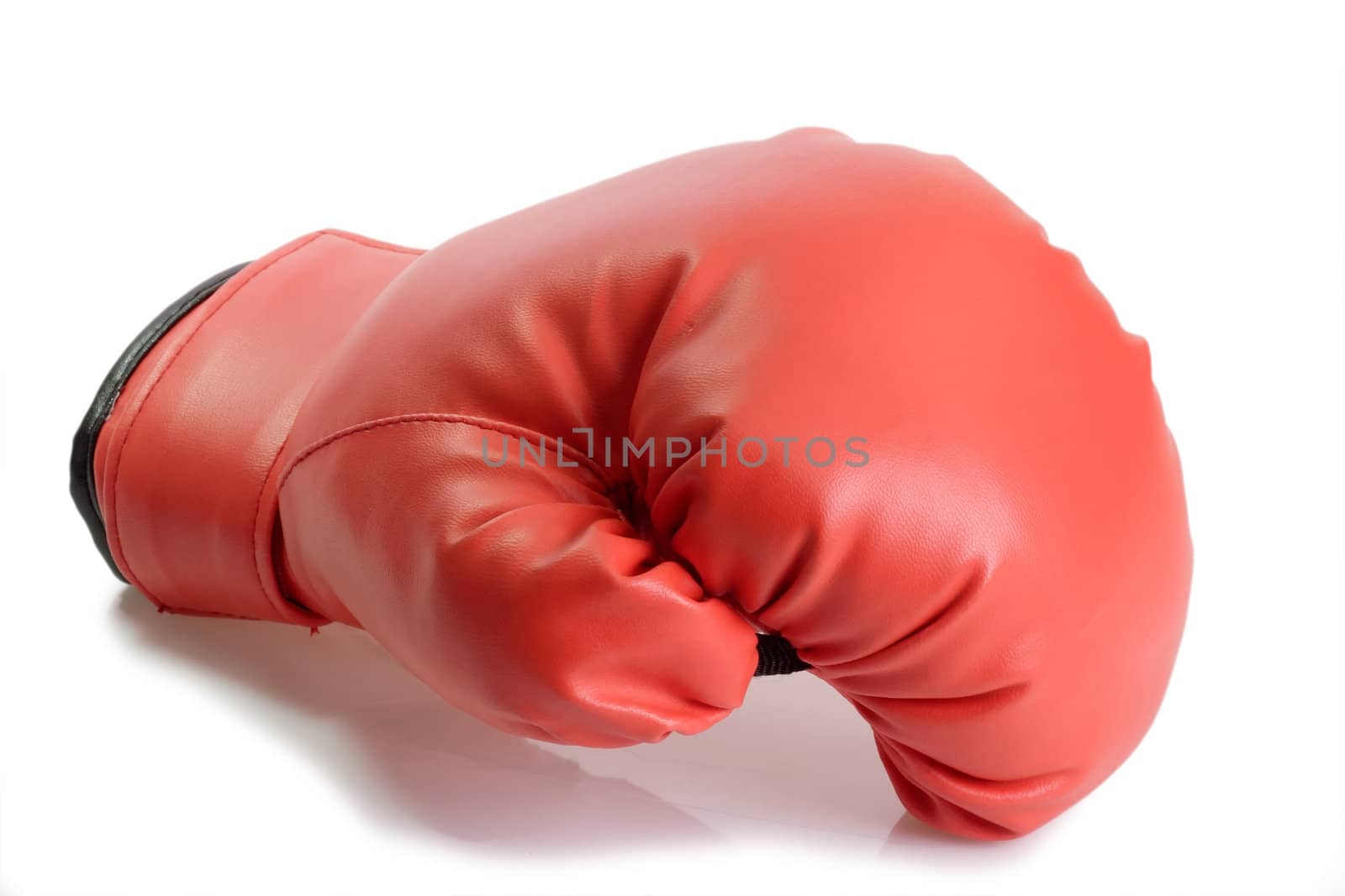 One red boxing glove on bright background