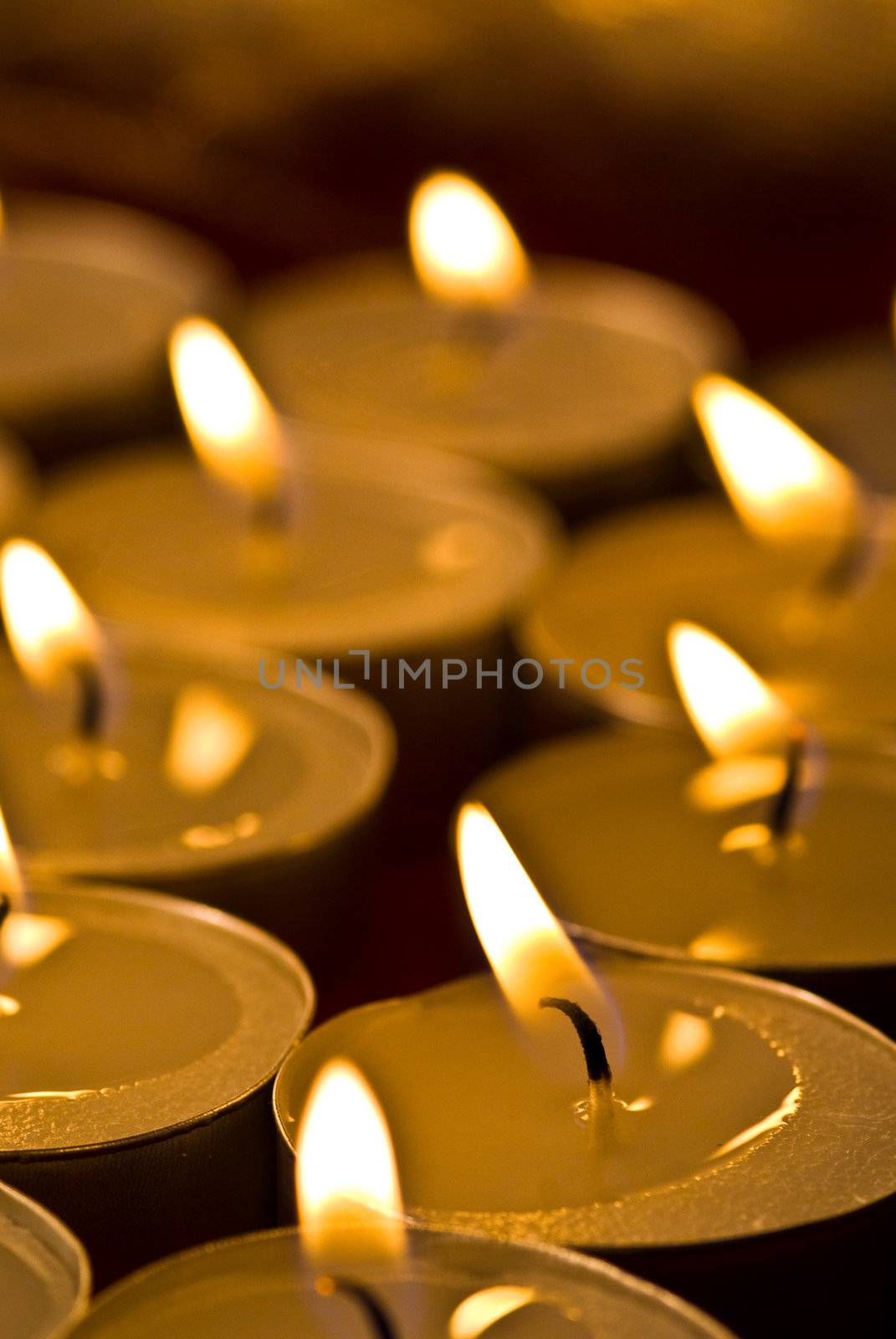 Closeup of group of burned candles