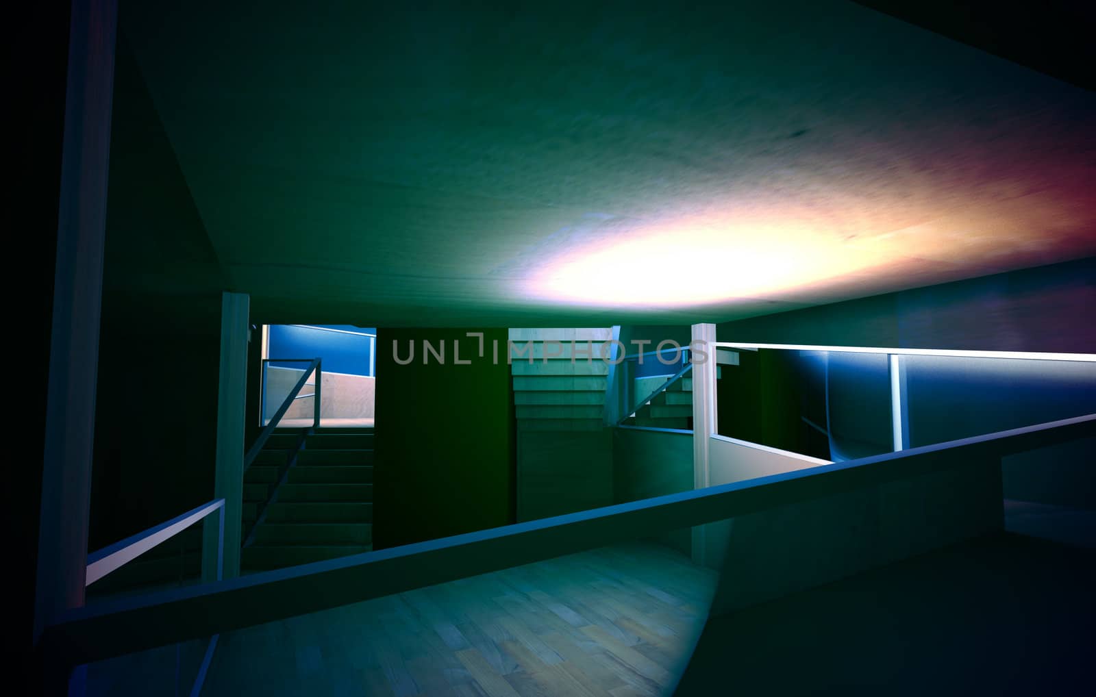 Conceptual architecture, indoor, wood room. Night picture by FernandoCortes