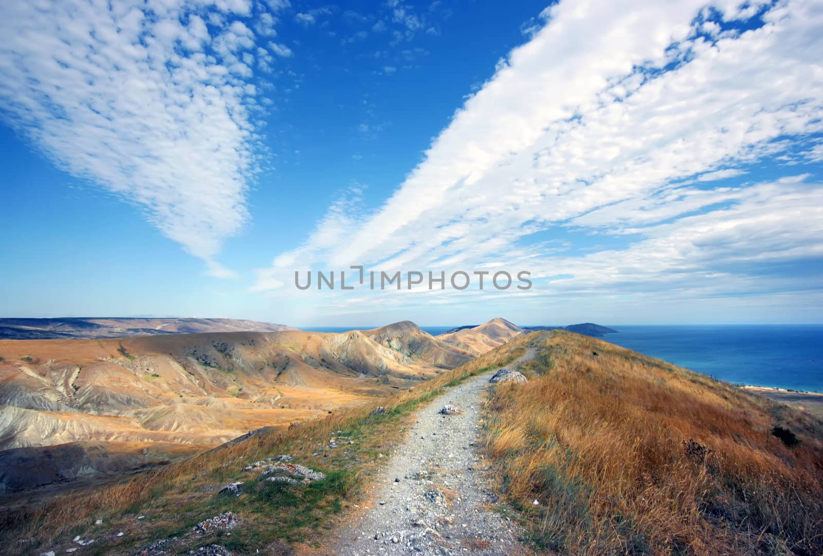 Two roads: cloud road in the sky and mount road on the ground
