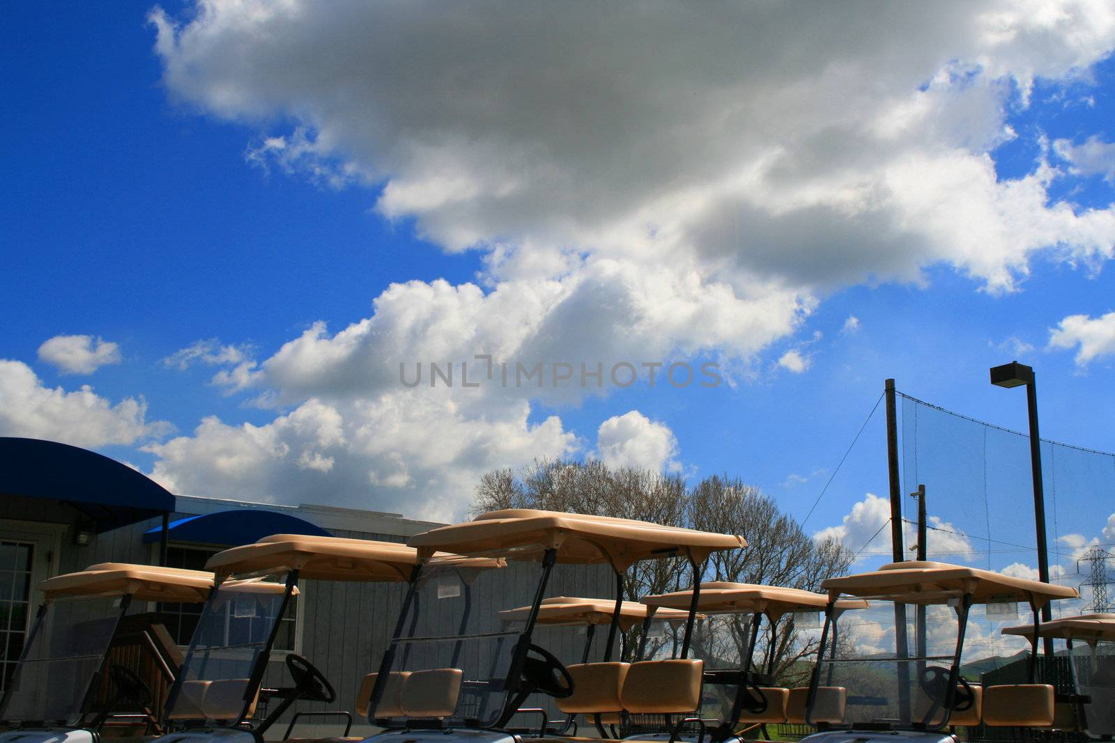 Row of the golf carts in a golf club.
