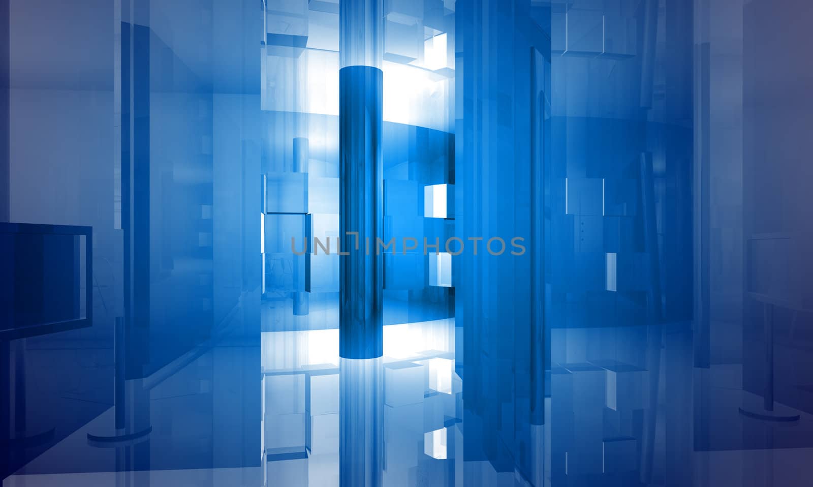 Indoor building. Office space with blue light effects by FernandoCortes