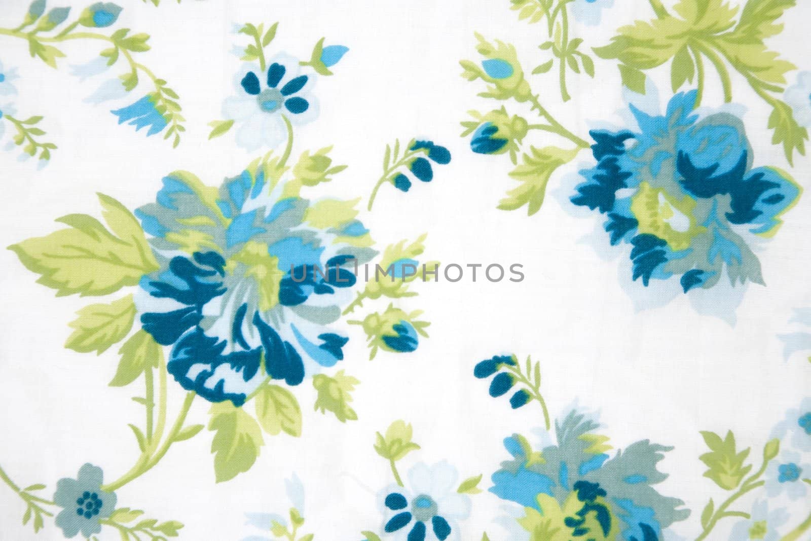 flower fabric texture, green plants on white background