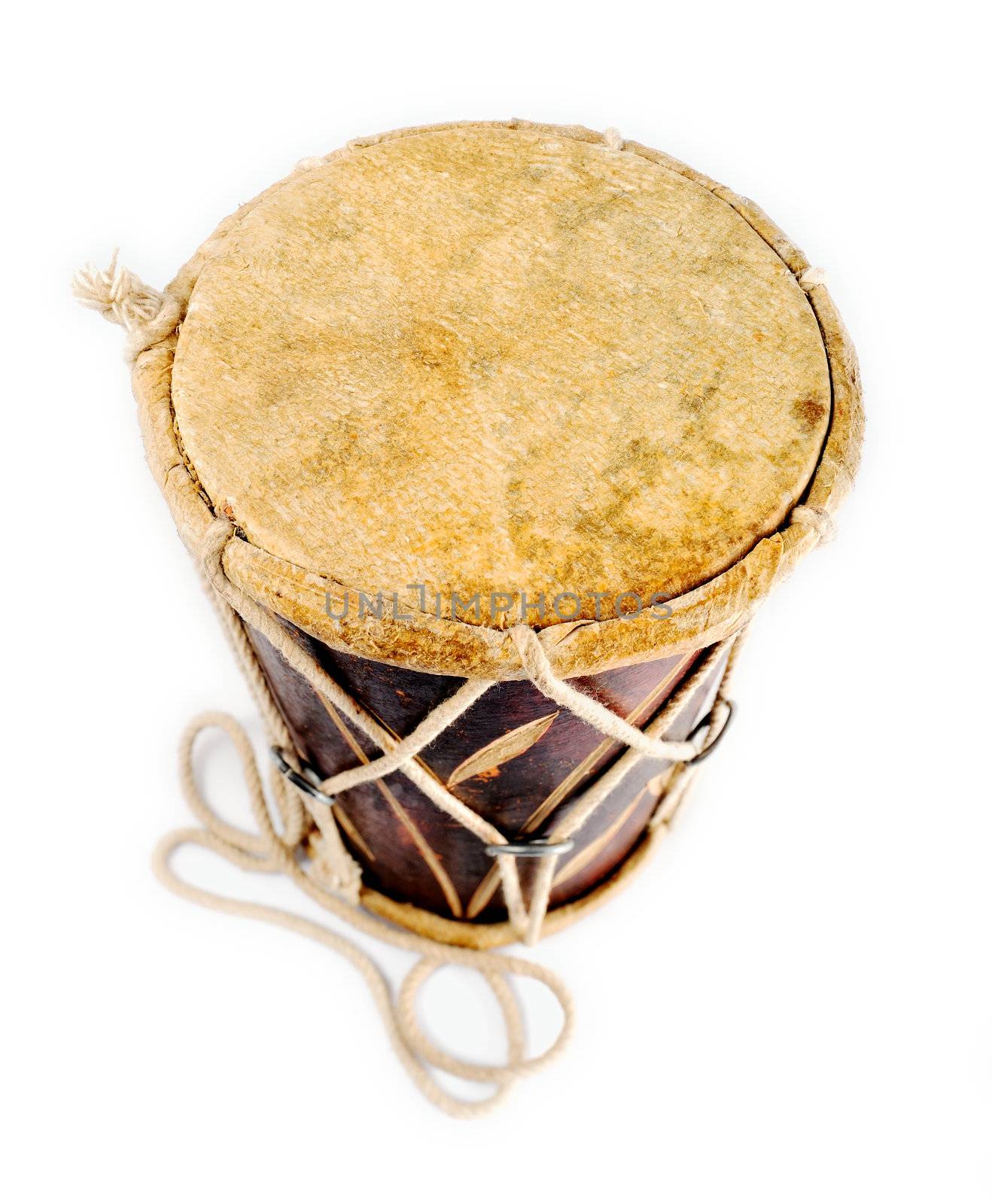 Small ethnic drum on the white background