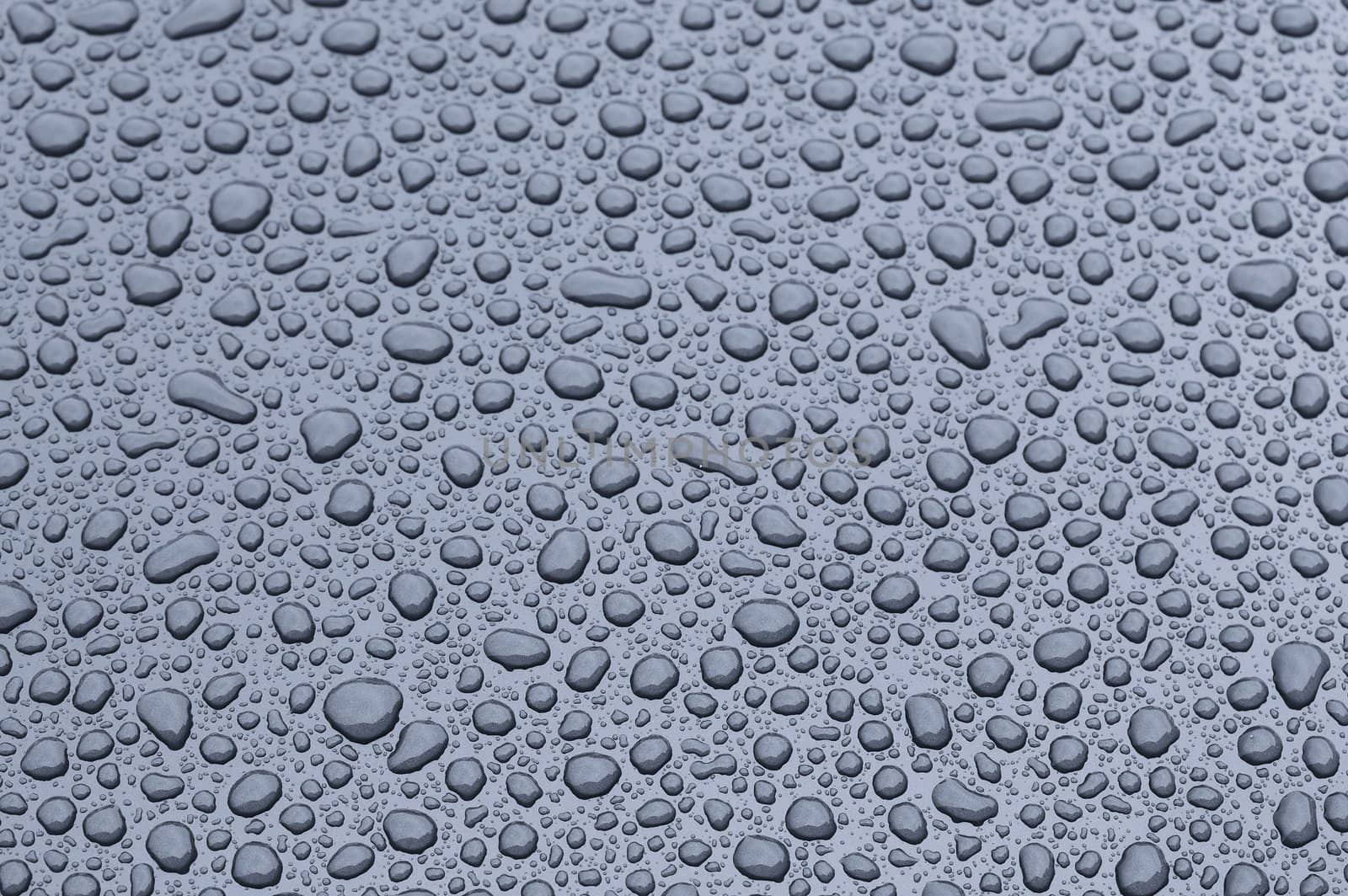 a picture of water drops on metal surface