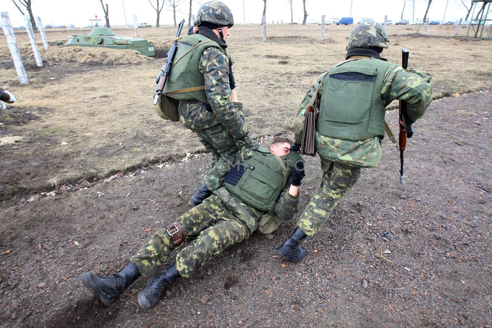 UkrPolBat Ukrainian-Polish battalion peacekeeper during the military exercises in Velykopolovetsk combined arms training area in Kyiv March 13, 2008. Ukraine