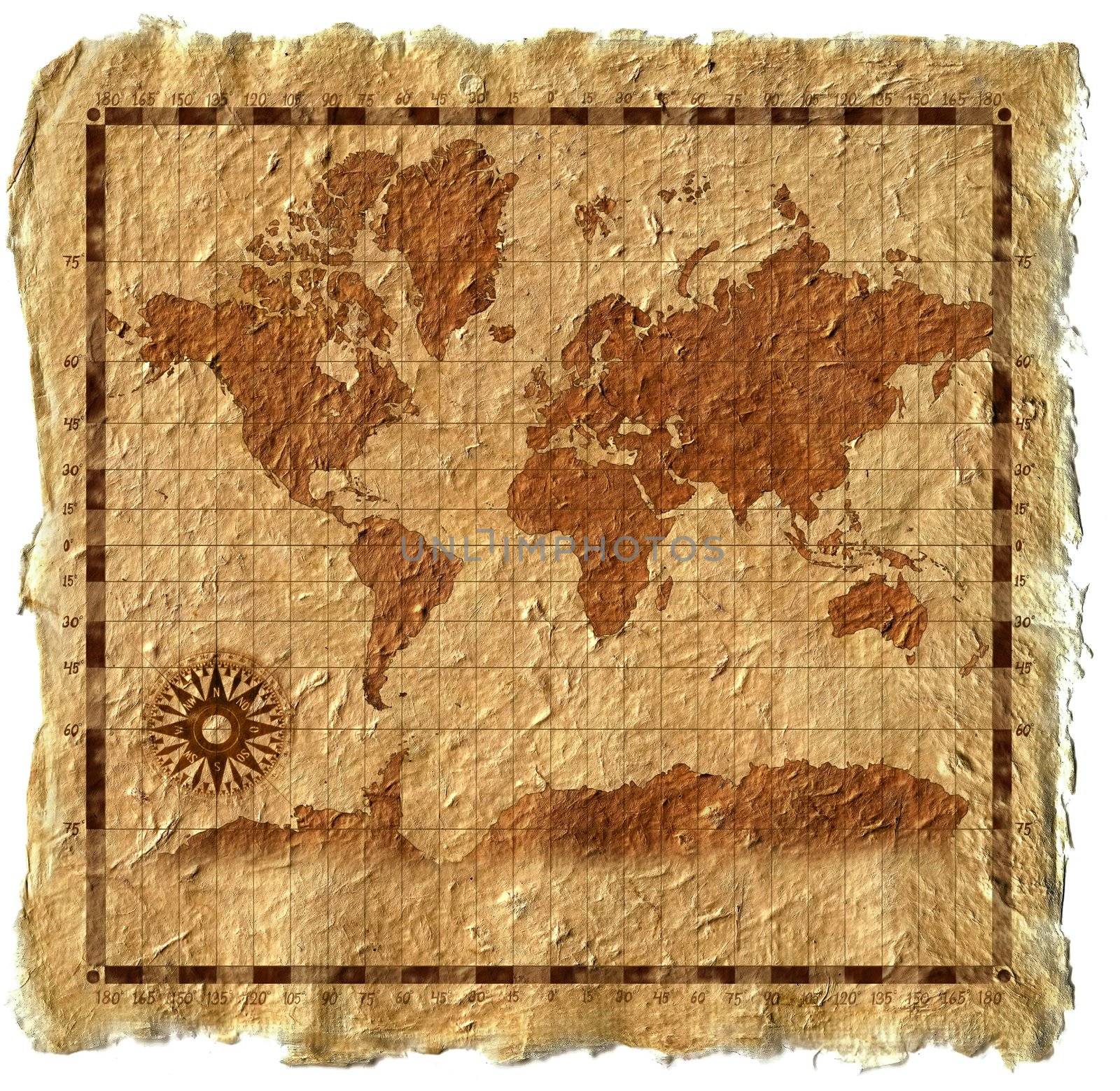 Old map on canvas with windrose