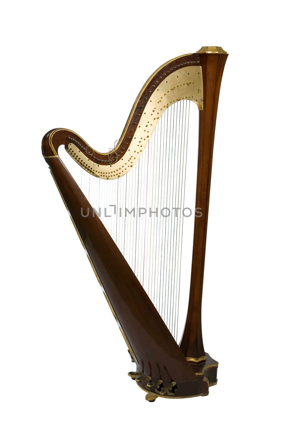 classical musical instrument harp on a white background