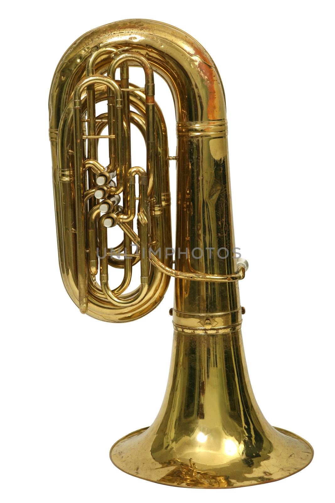 classical music brass instrument to tuba on a white background