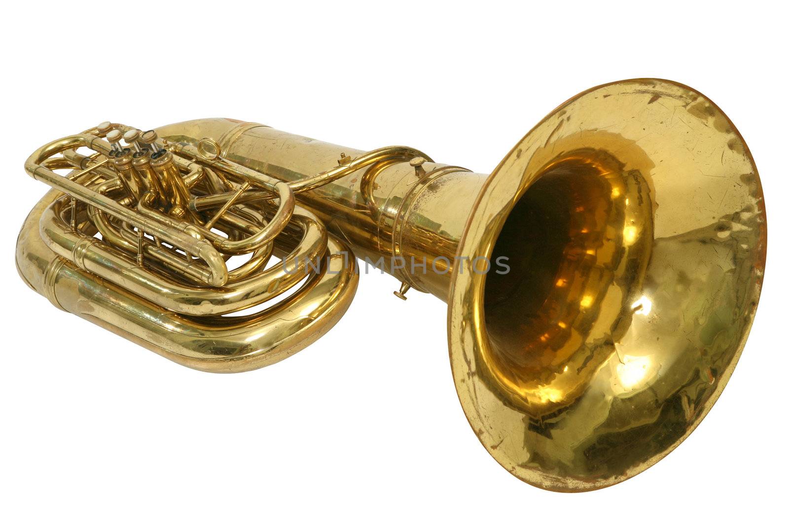 Wind musical instrument tuba on a white background by skutin