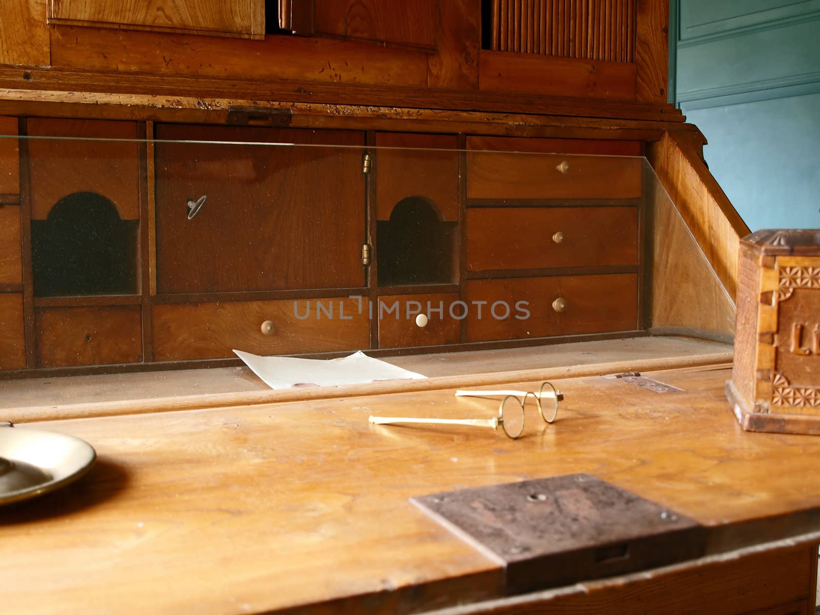 Antique vintage wooden secreter study desk