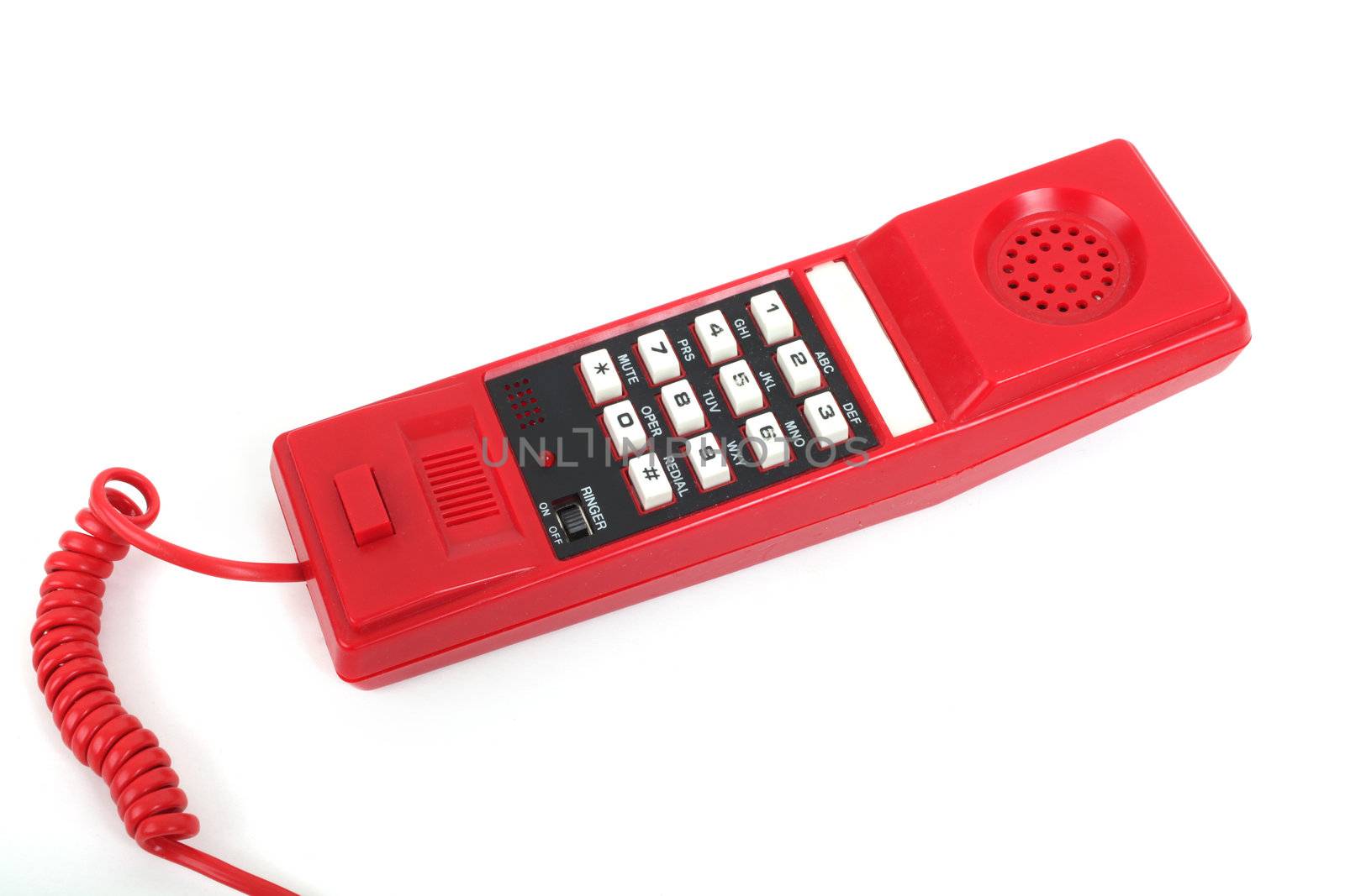 old phone in red on a white background