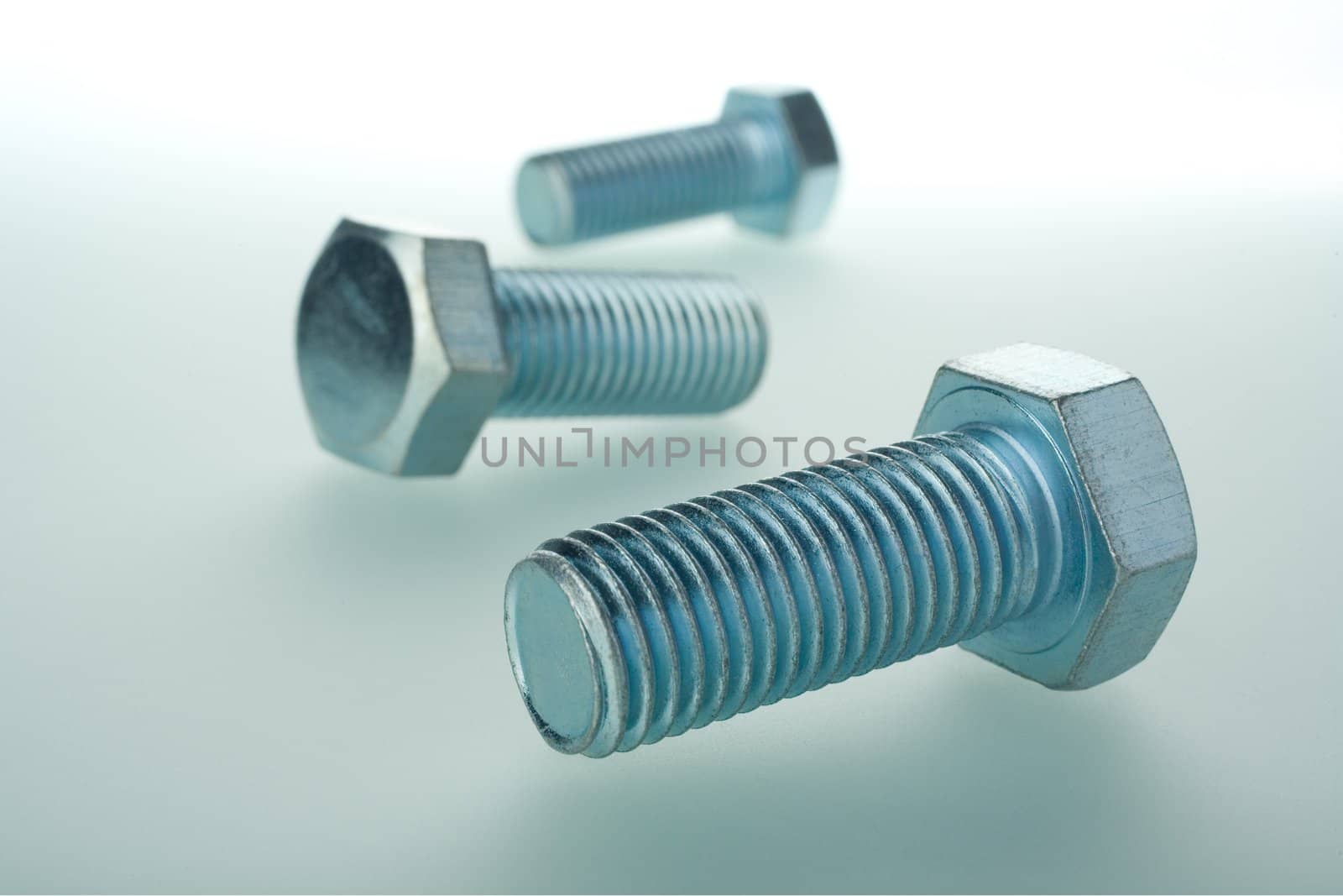 brilliant bolts of various sizes on a white background