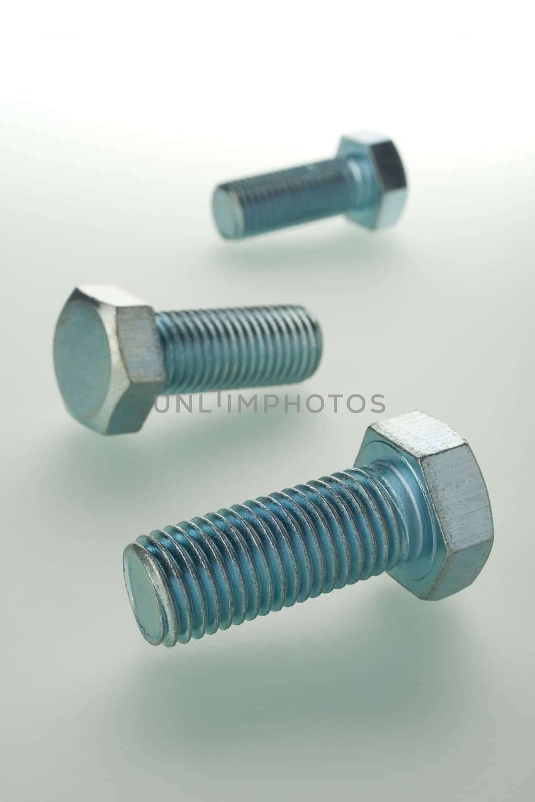 brilliant bolts of various sizes on a white background