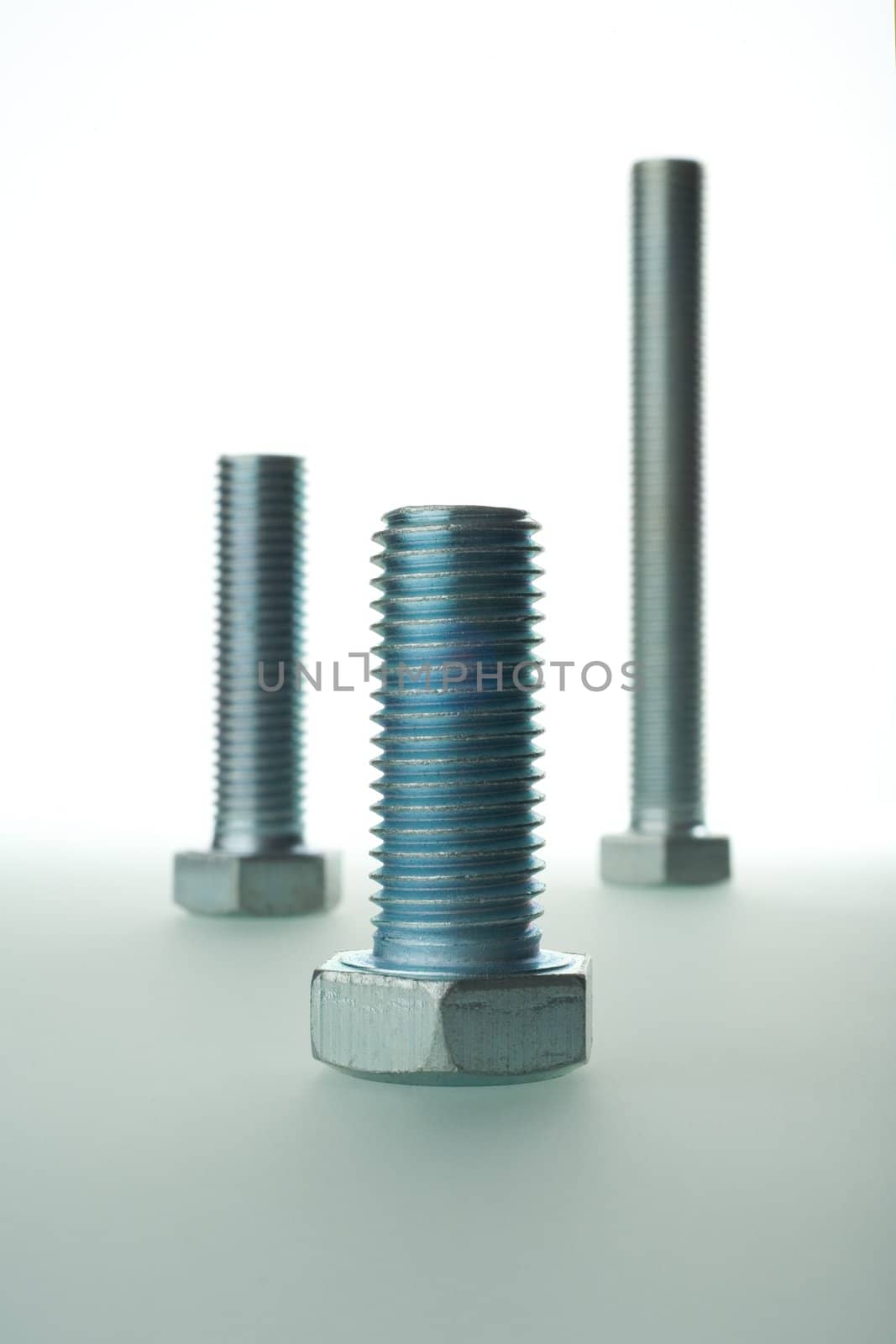 brilliant bolts of various sizes on a white background