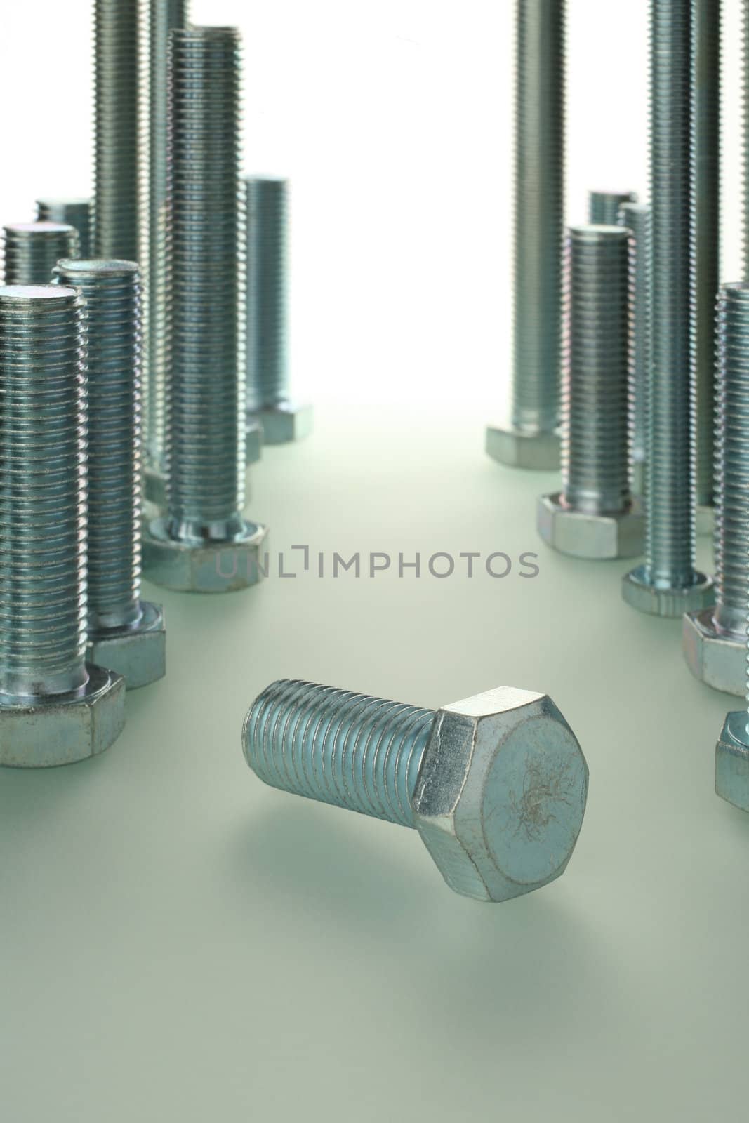 brilliant bolts of various sizes on a white background