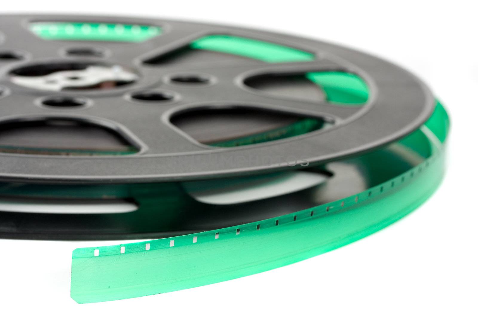 black 16 mm film reel isolated on white by bernjuer
