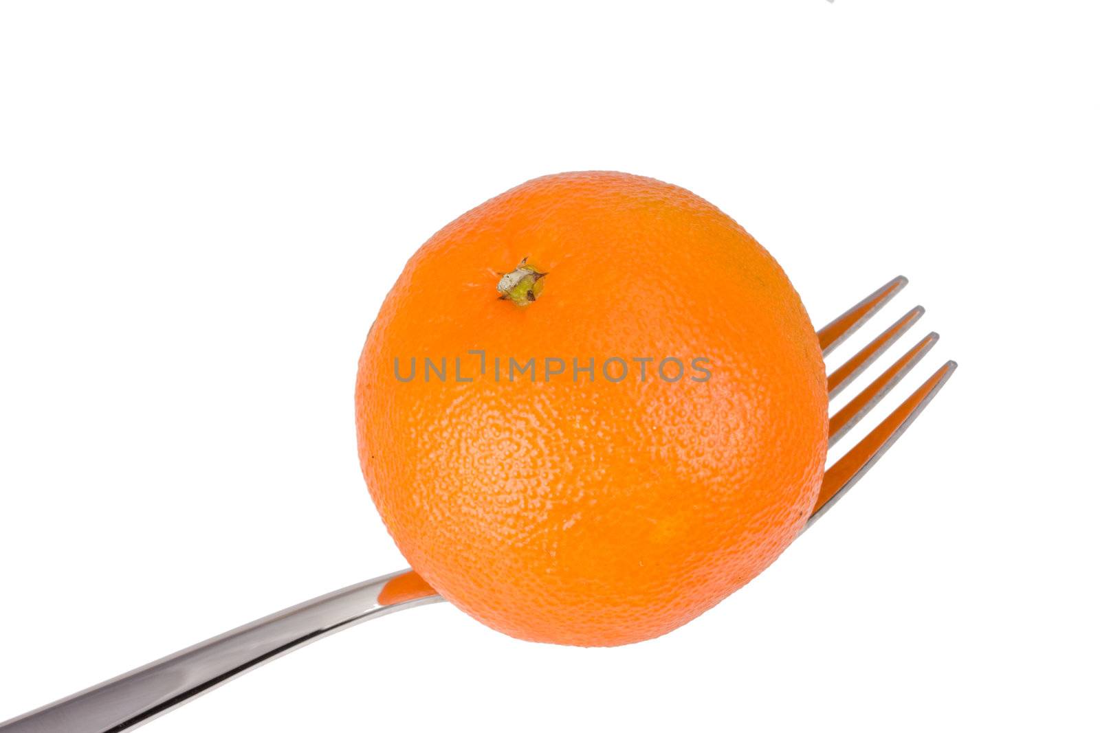 tangerine on a fork over white background by bernjuer