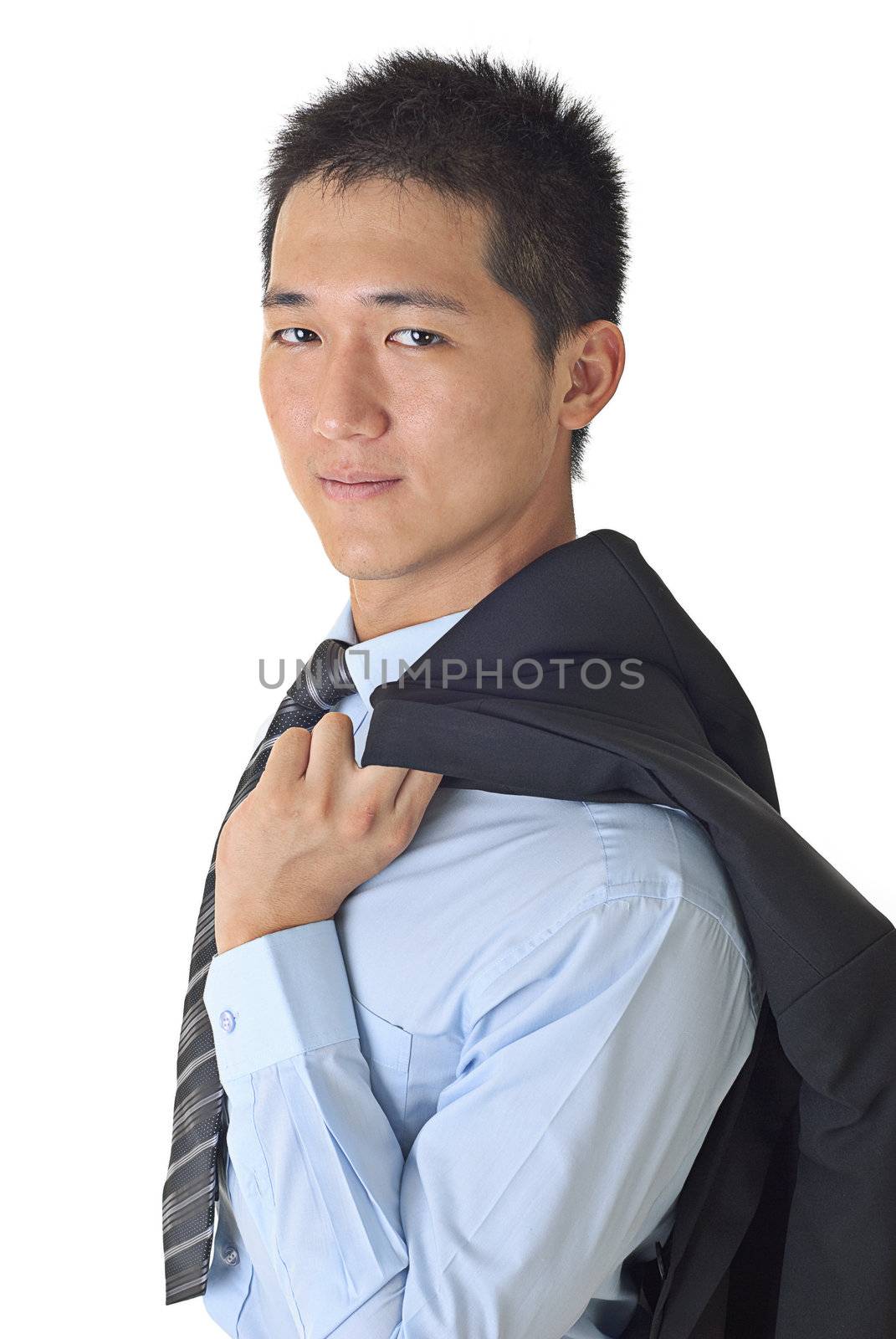 Young businessman of Asian portrait on white background.