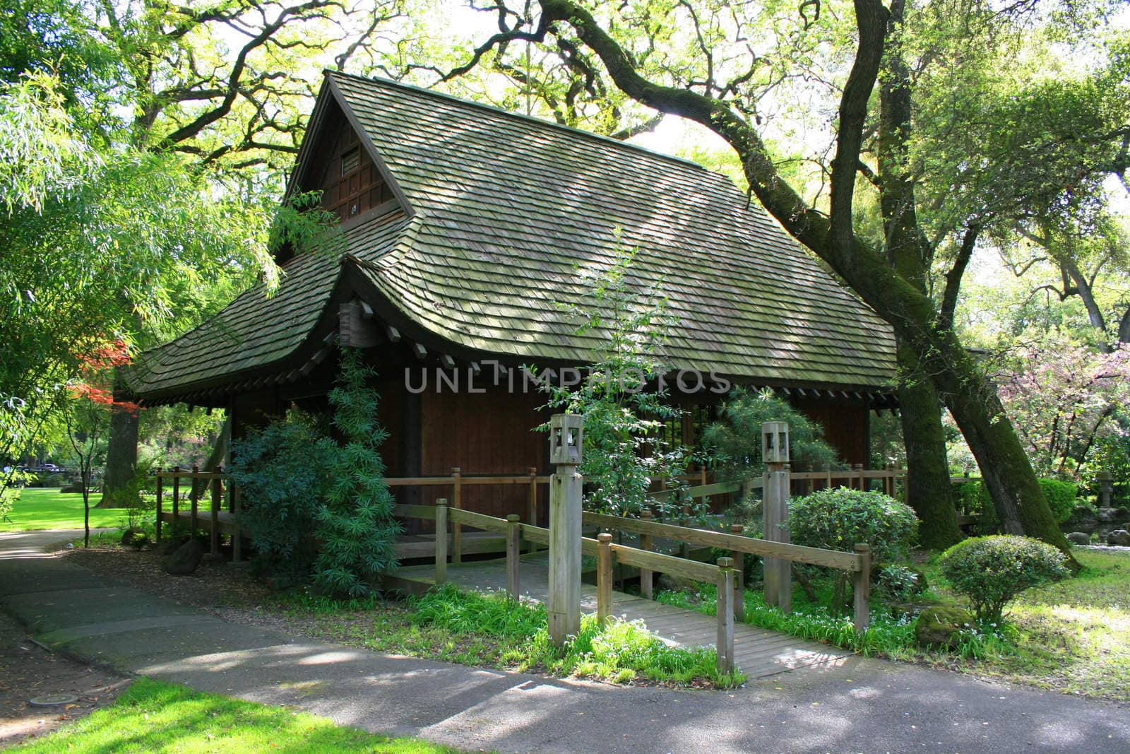 Close up of a unique japanese house.
