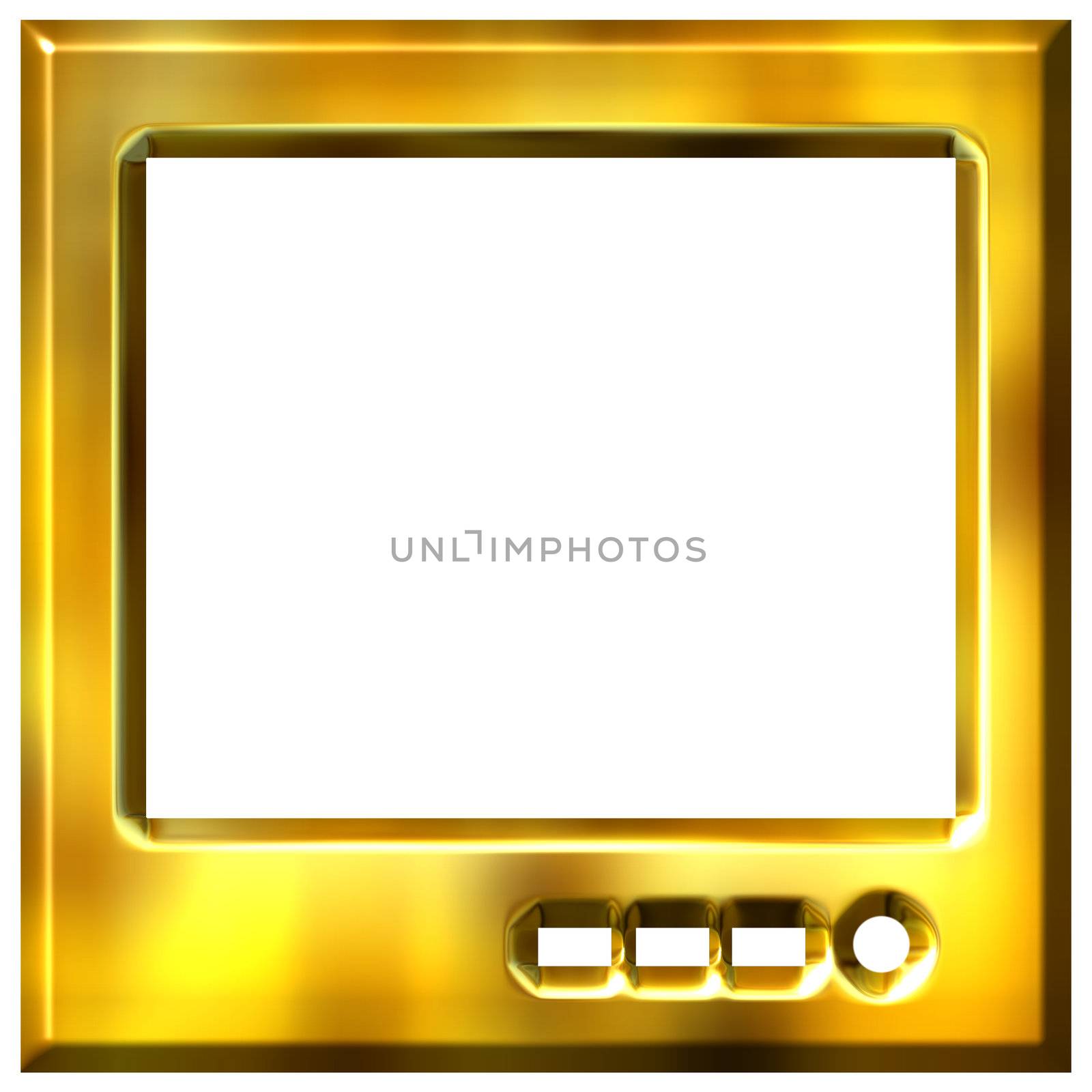 3d golden TV isolated in white