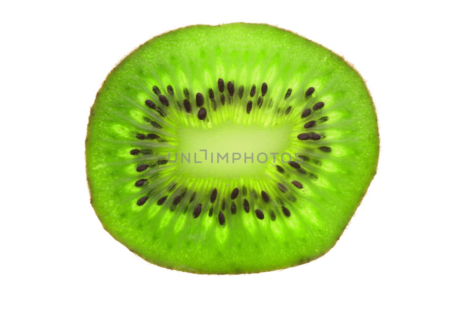 Close up of kiwi slice in isolated white background