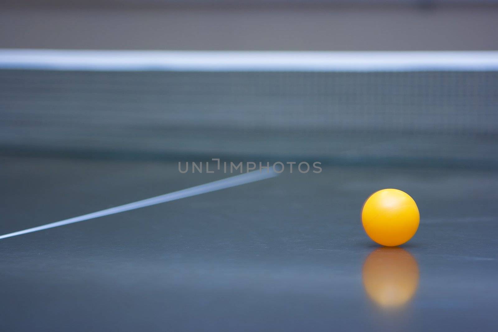 Ping pong ball lying in the corner of the table