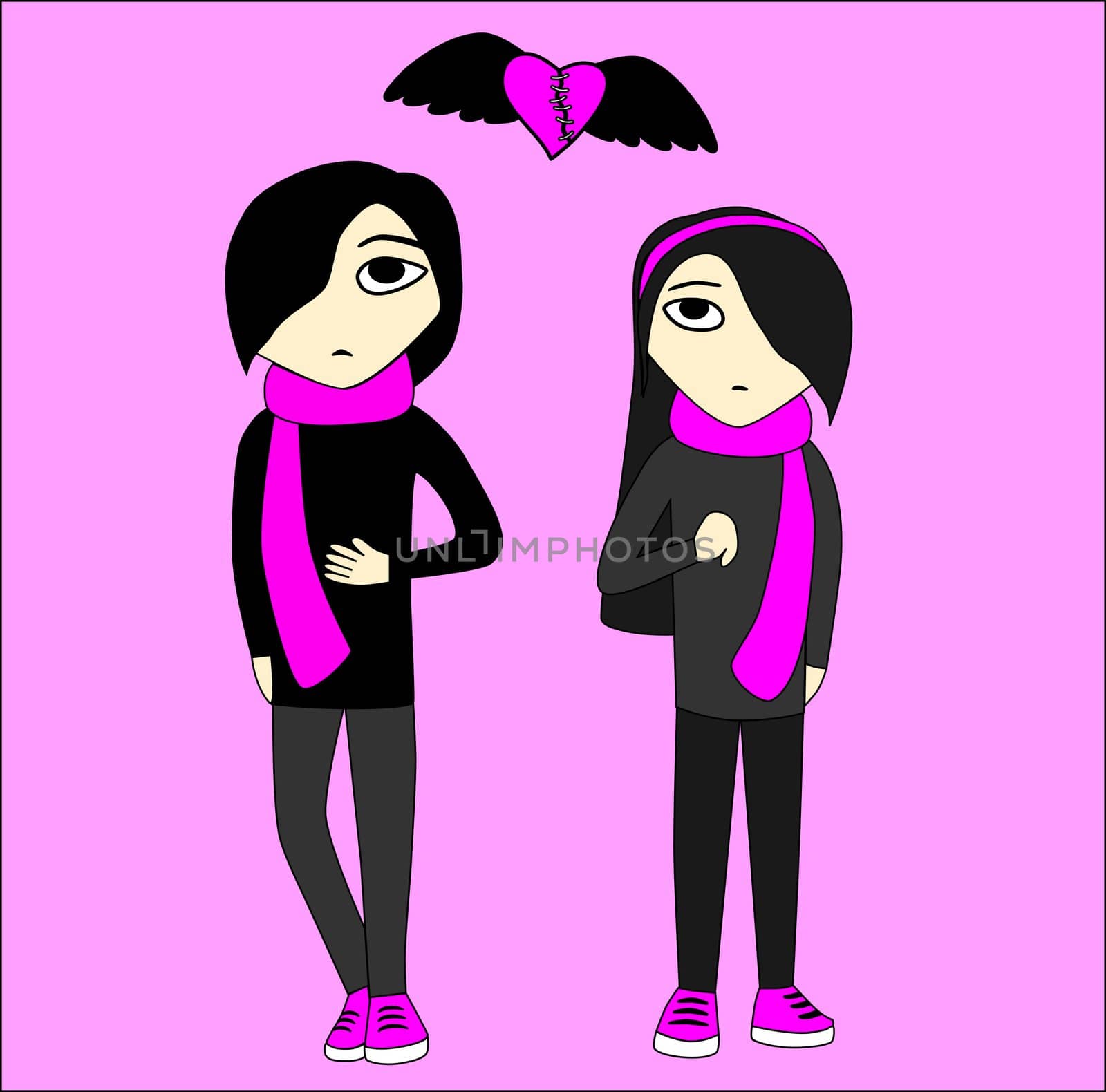 Emo boy and girl in black and pink colors