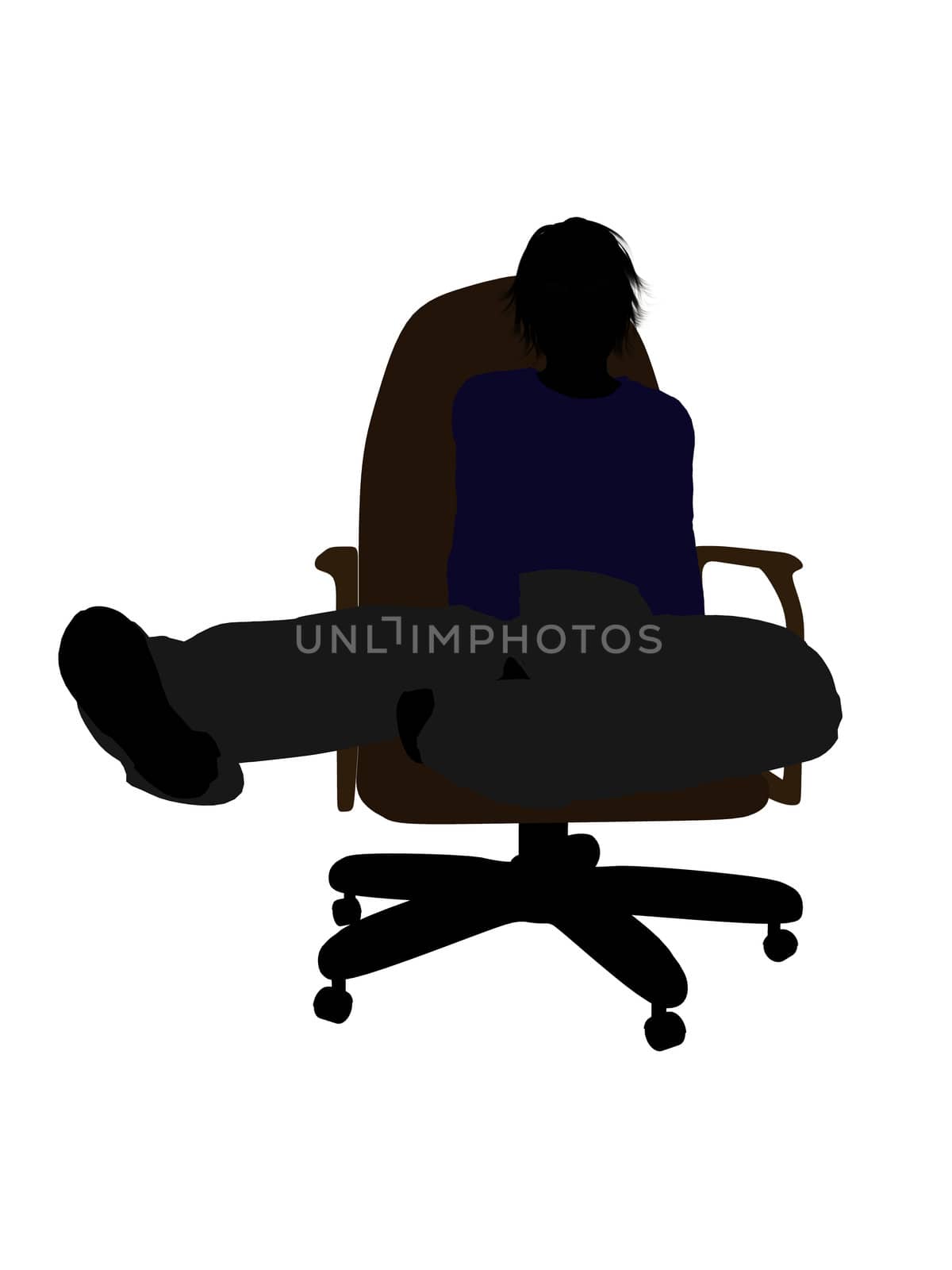 Male teenager sitting in a chair silhouette on a white background
