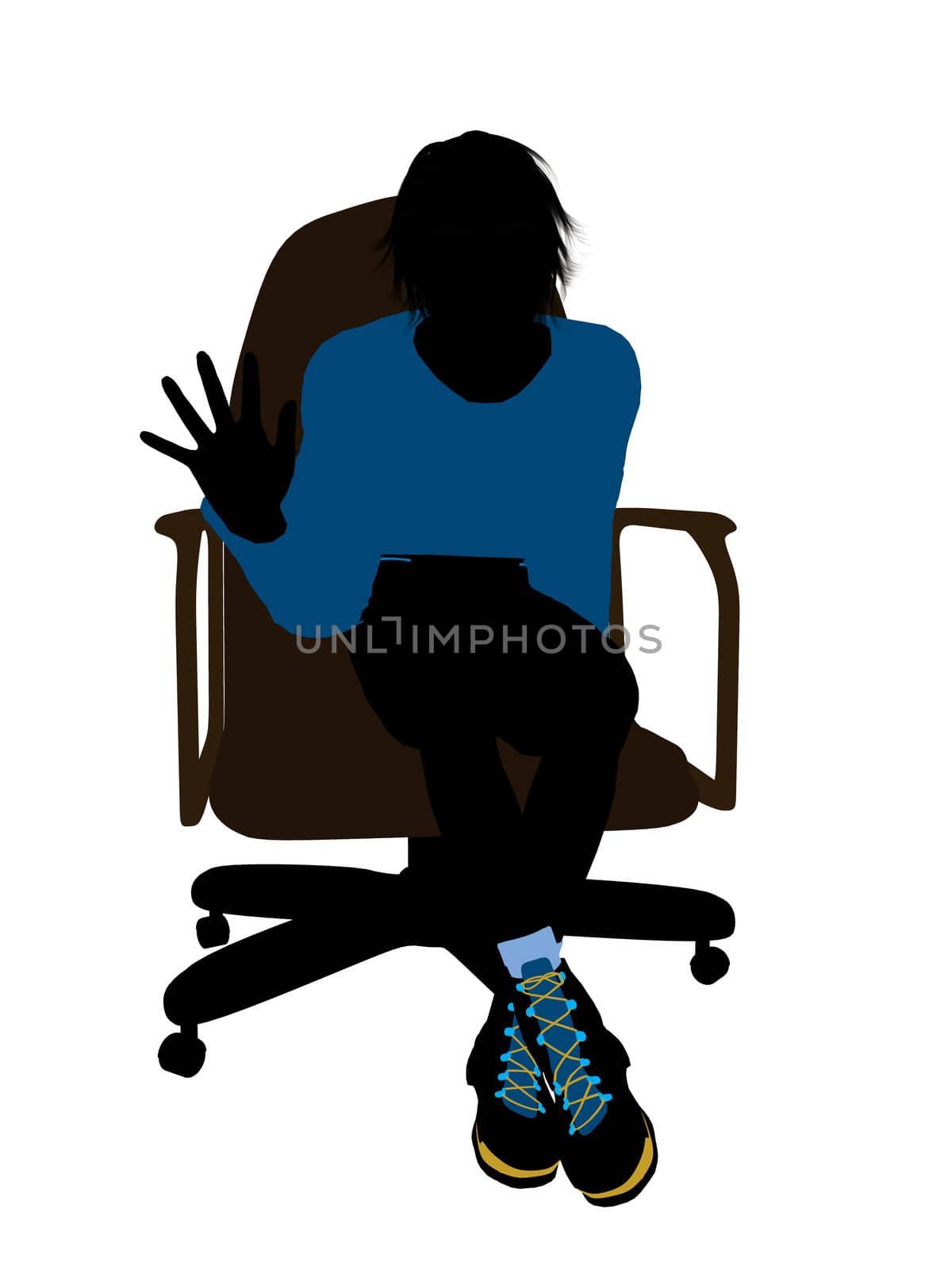 Male teenager sitting in a chair silhouette on a white background