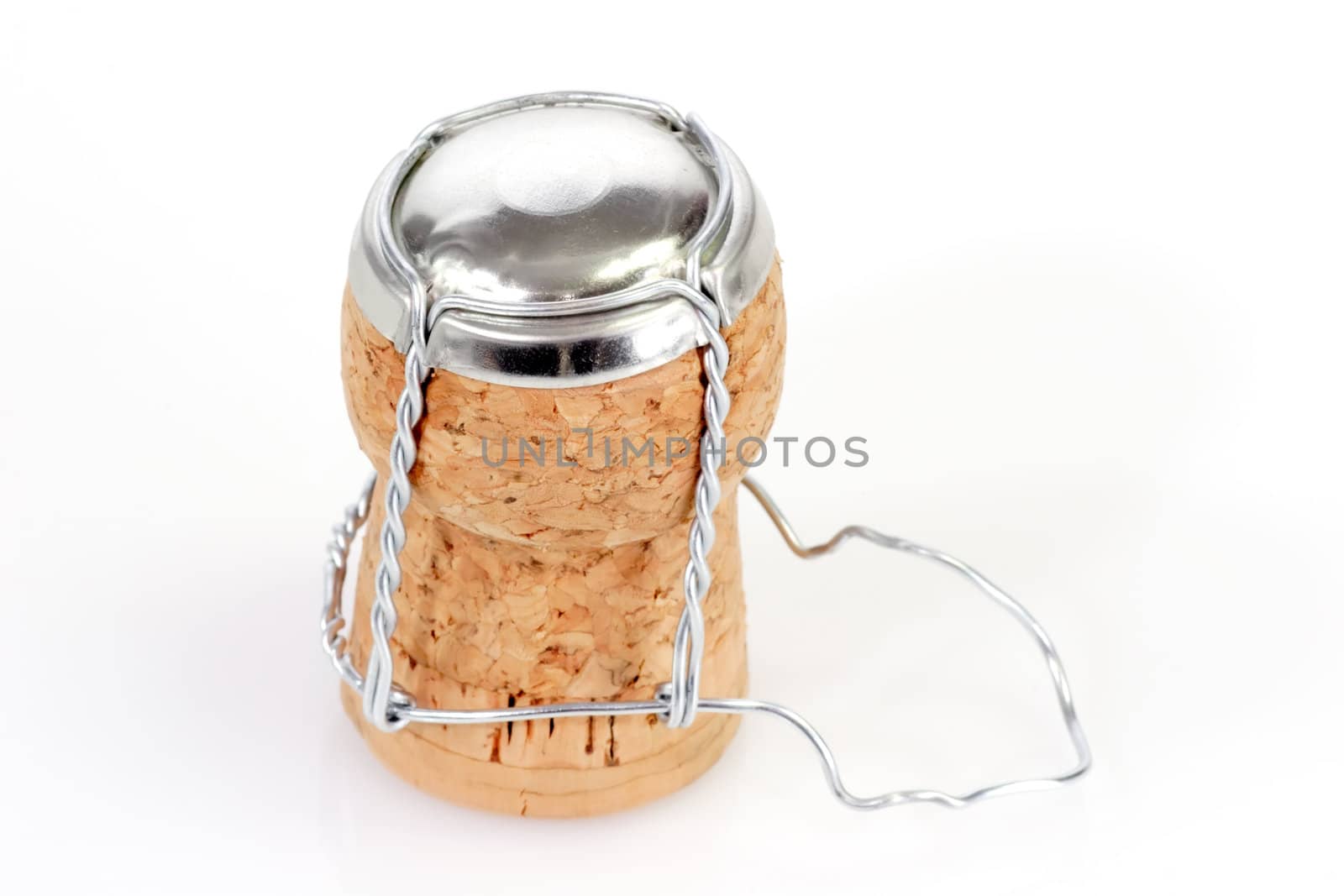 Single champagne cork - isolated on white background