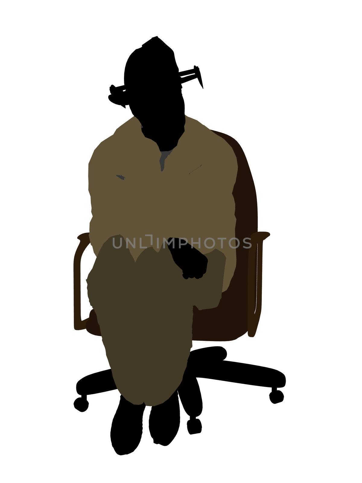 Male firefighter sitting in a chair silhouette illustration on a white background