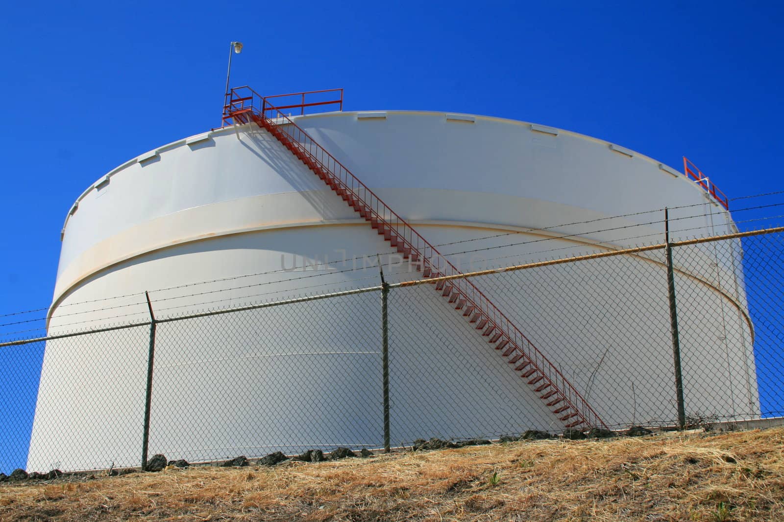 Close up of an oil storage tank.
