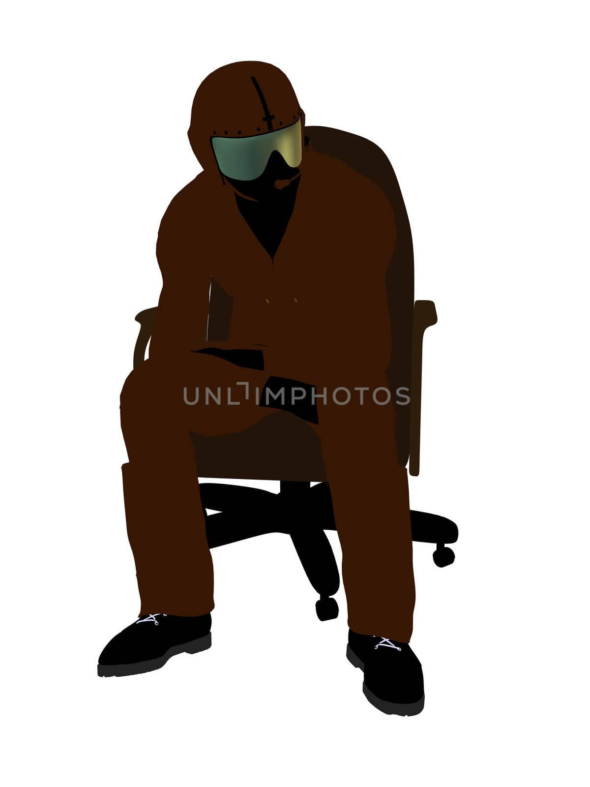 Male pilot sitting in a chair silhouette illustration on a white background