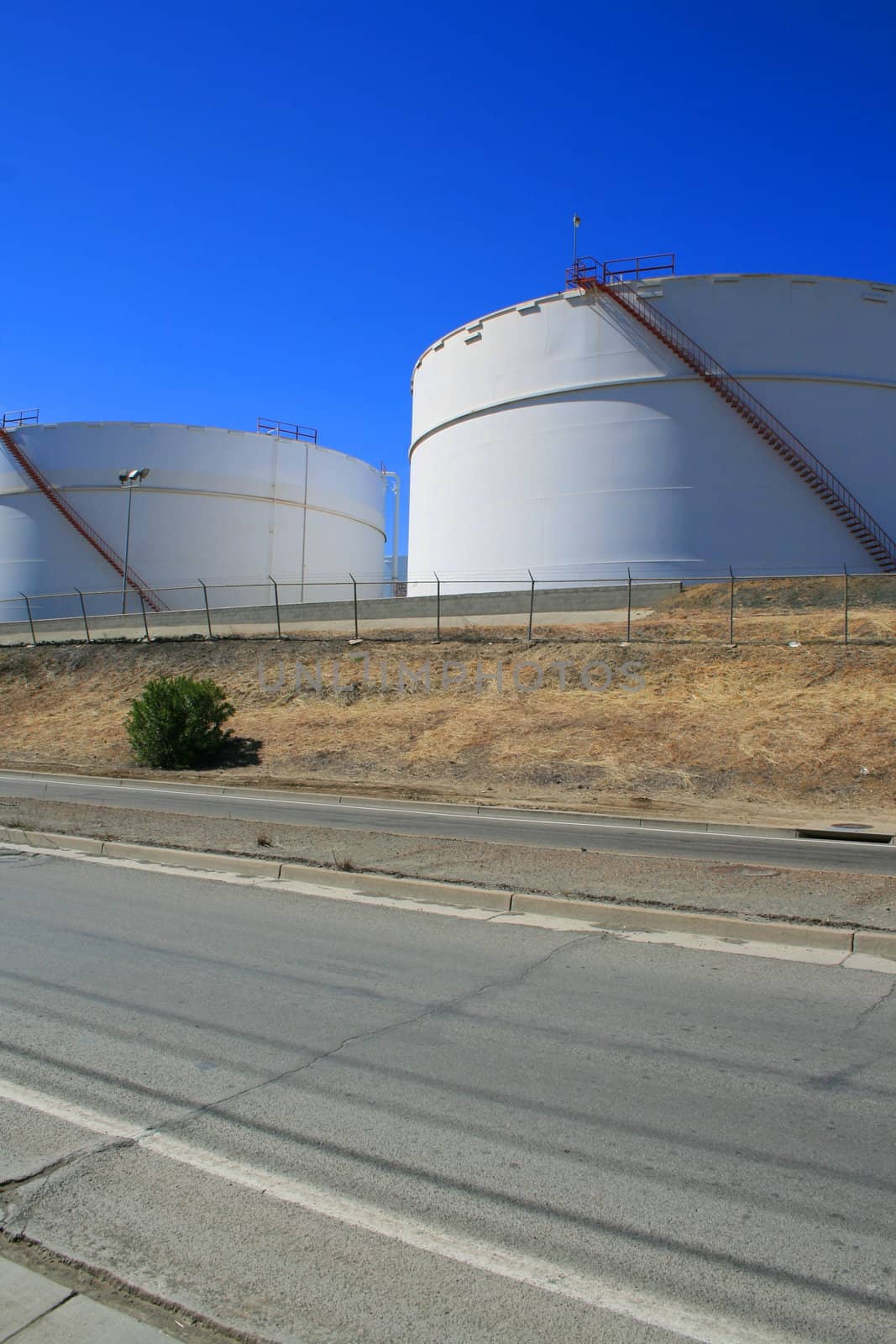 Close up of the oil storage tanks.
