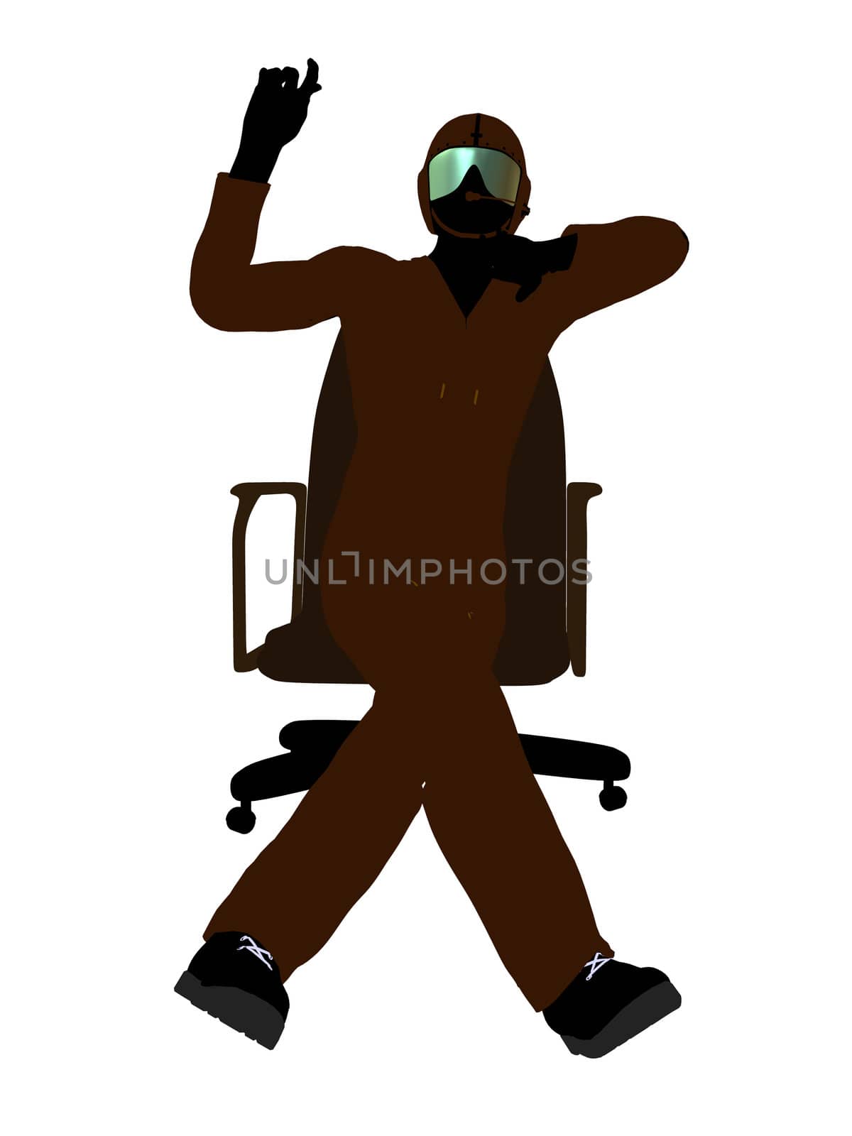 Male pilot sitting in a chair silhouette illustration on a white background