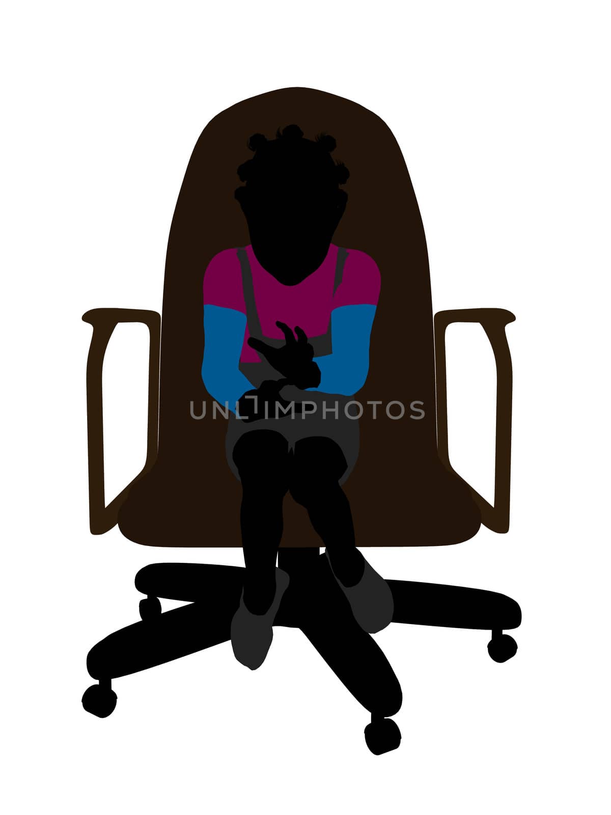 African American female teenager sitting in a chair silhouette on a white background