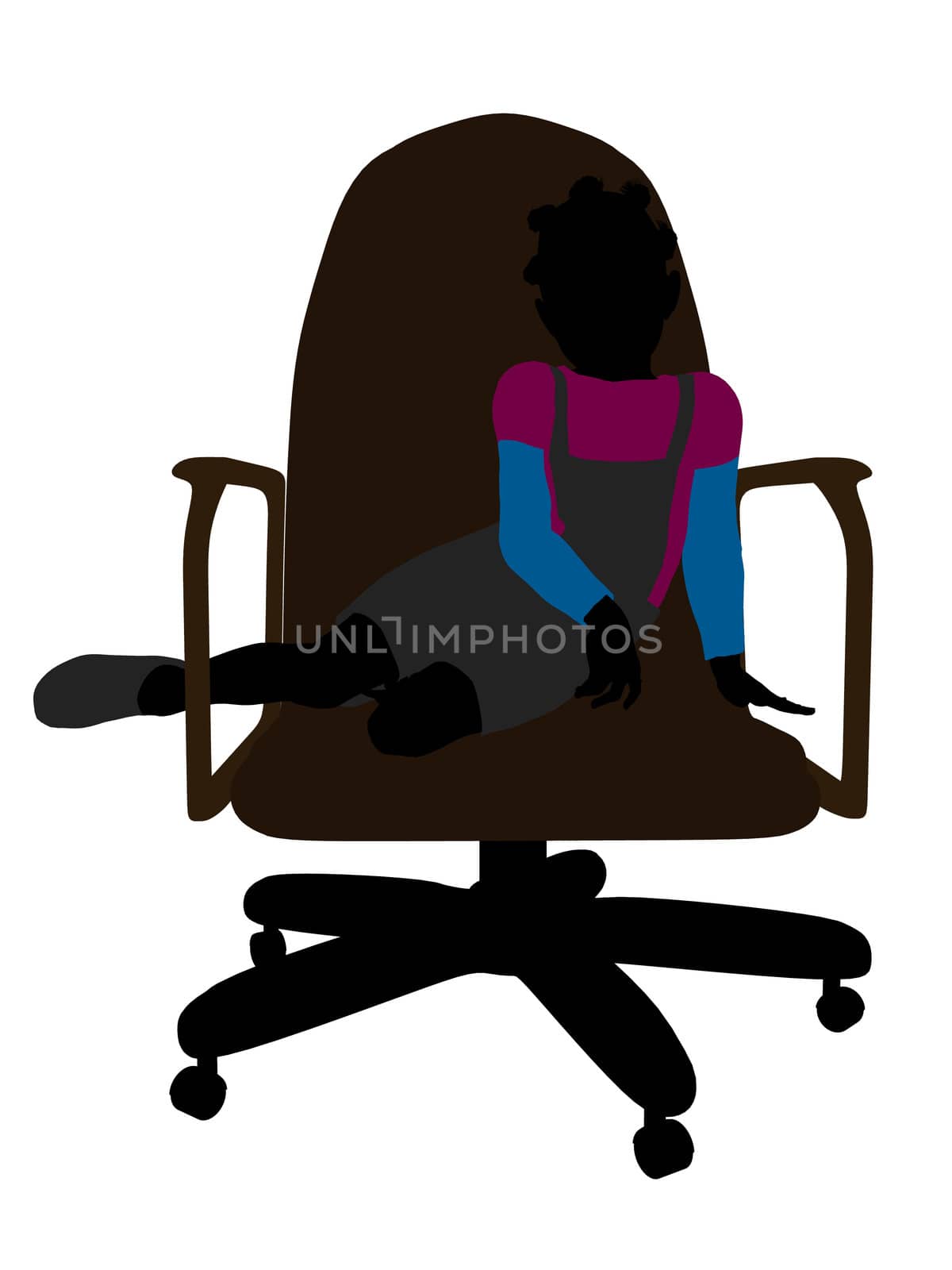 African American female teenager sitting in a chair silhouette on a white background