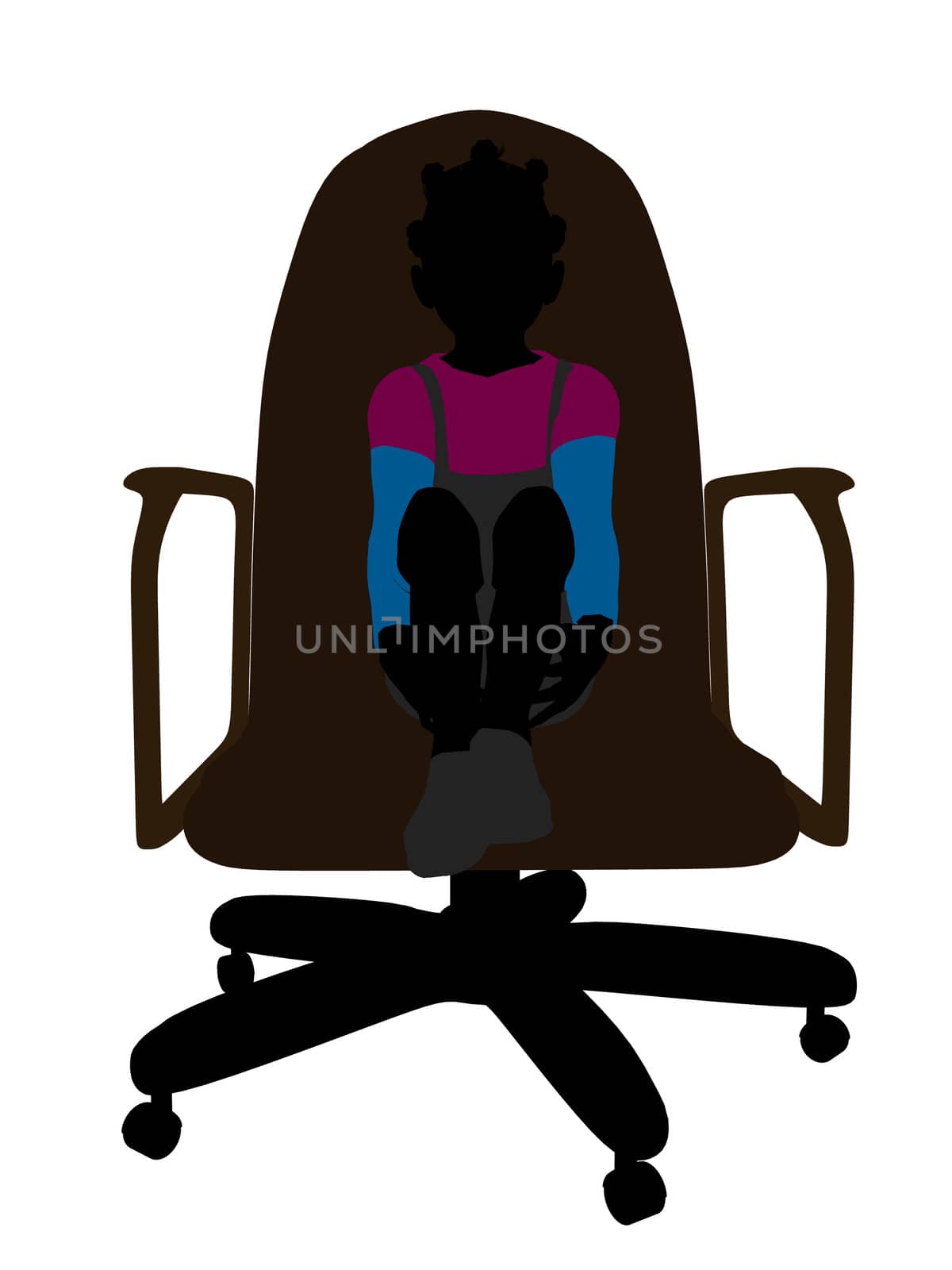 African American female teenager sitting in a chair silhouette on a white background