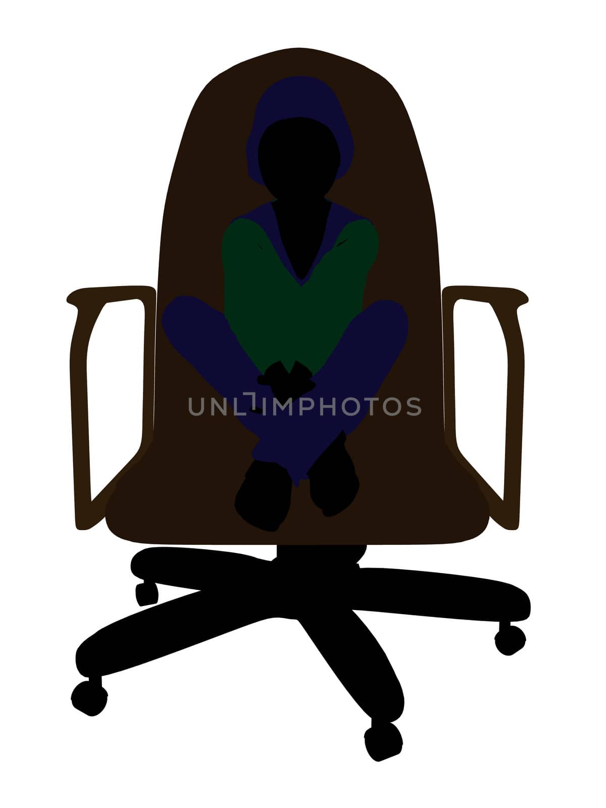 Female teenager sitting in a chair silhouette on a white background